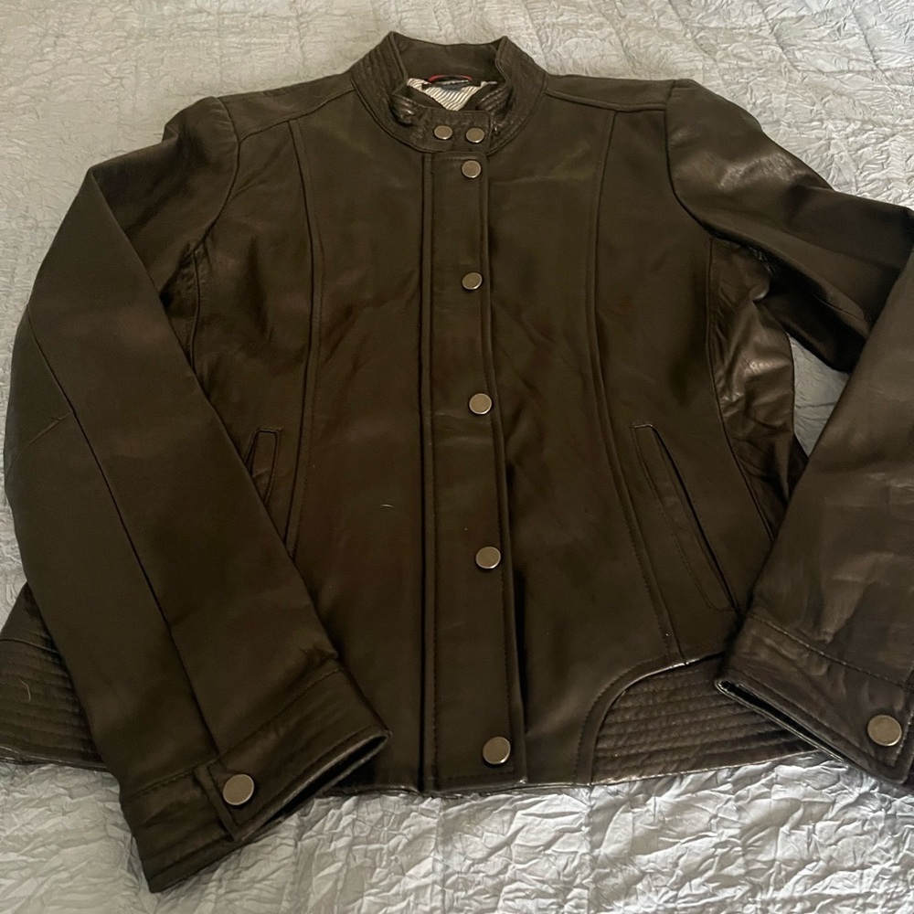 Tommy Hilfiger Women’s Black Leather Jacket/Coat Size Large
